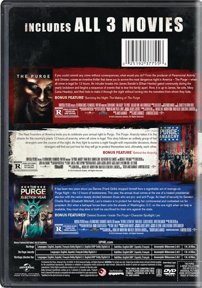 The Purge: 3-movie Collection (DVD Triple Feature) [DVD]