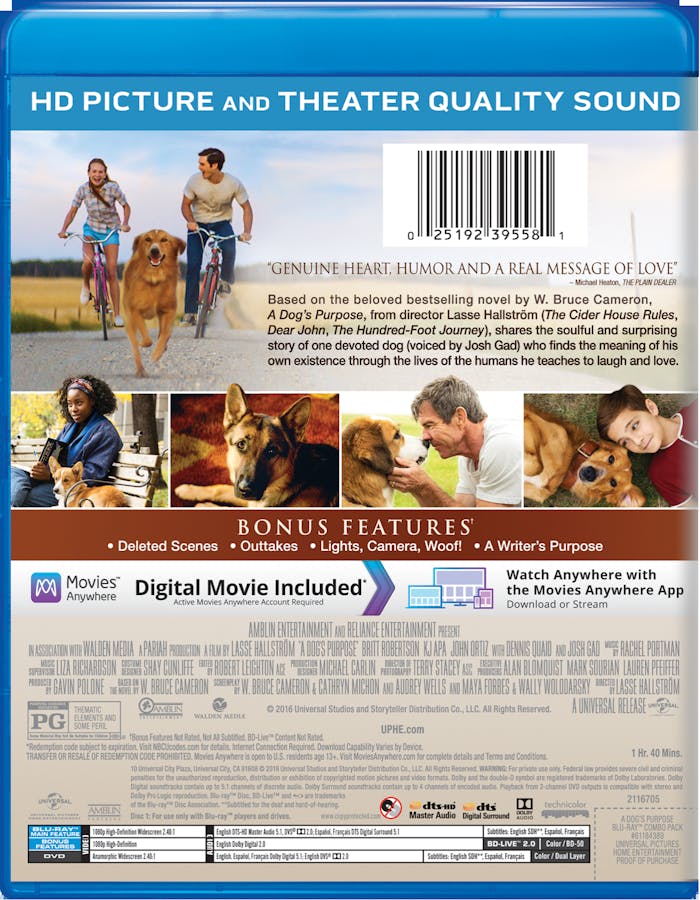 A Dog's Purpose (DVD + Digital) [Blu-ray]