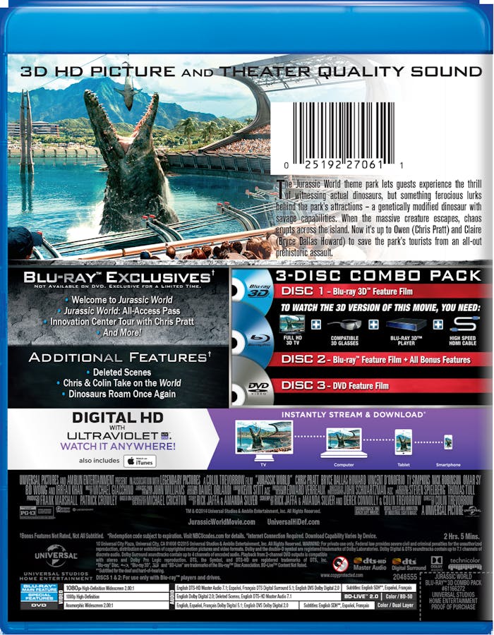 Jurassic World 3D (DVD + Digital) [Blu-ray]