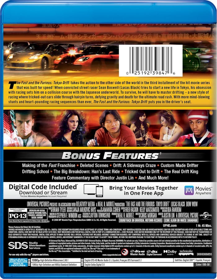 The Fast and the Furious: Tokyo Drift (Digital) [Blu-ray]