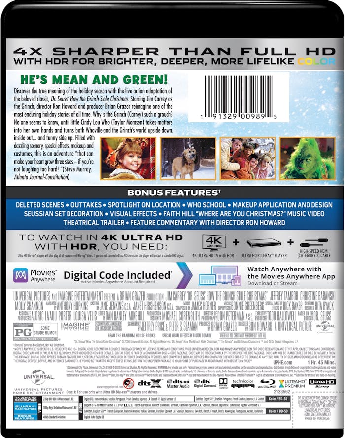 Dr. Seuss' How The Grinch Stole Christmas (Grinchmas Edition - 4K Ultra HD + Digital) [UHD]