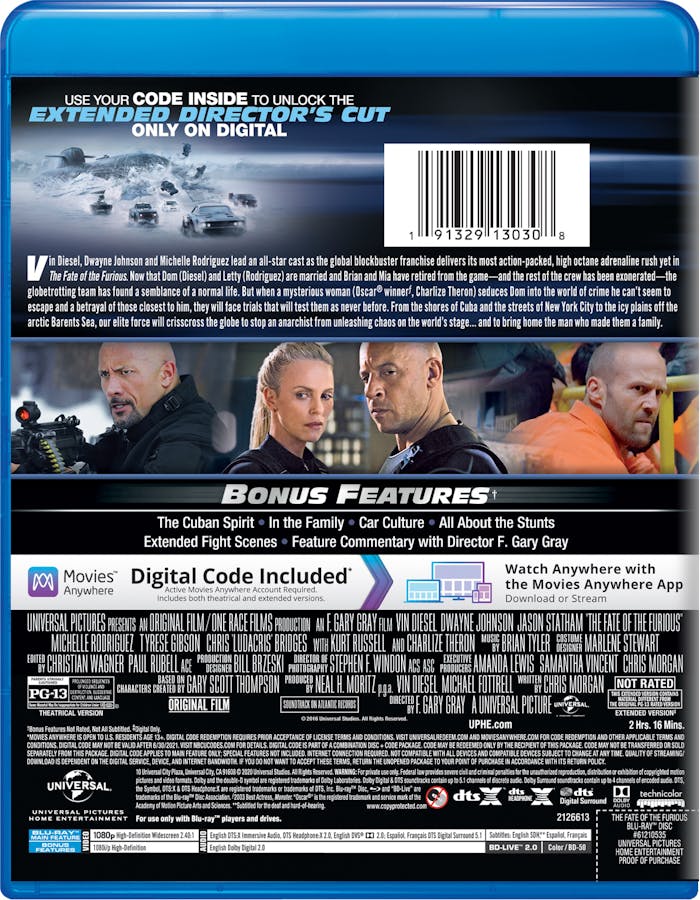 Fast & Furious 8: The Fate of the Furious (Digital) [Blu-ray]