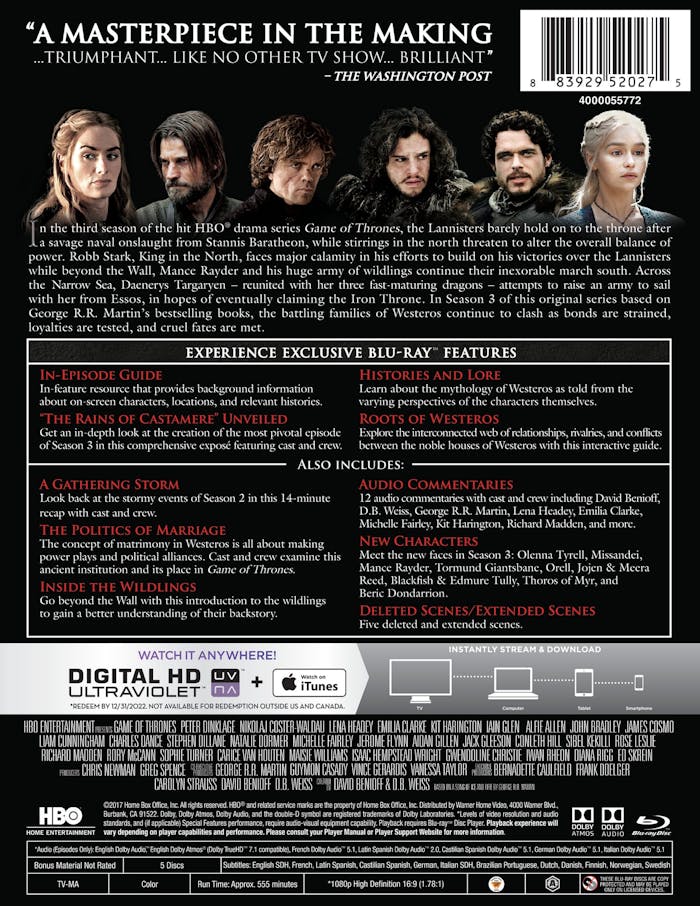 Game of Thrones: The Complete Third Season (Box Set) [Blu-ray]