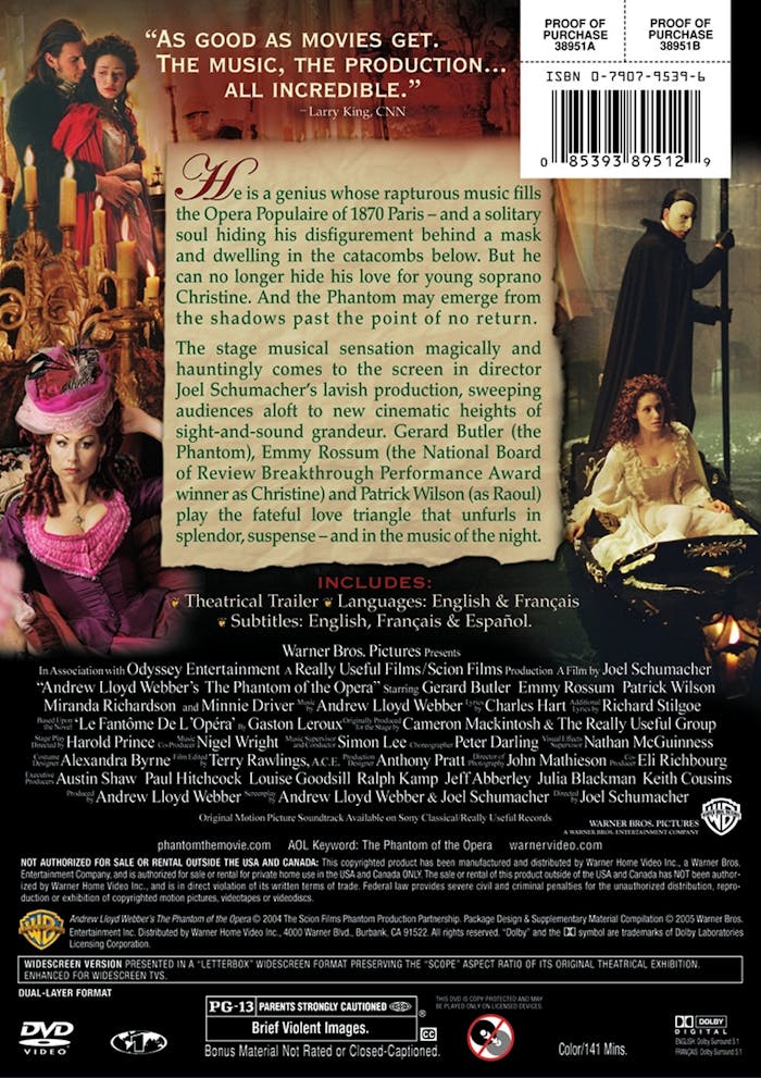 The Phantom of the Opera (DVD Widescreen) [DVD]