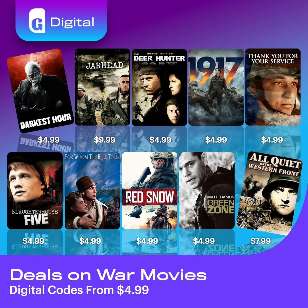 1200x1200 War movies - Digital Code deals