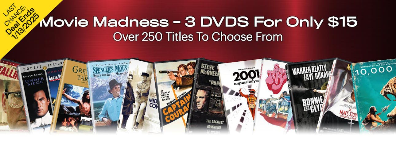 1300x500 Movie Madness 3 DVDS For $15