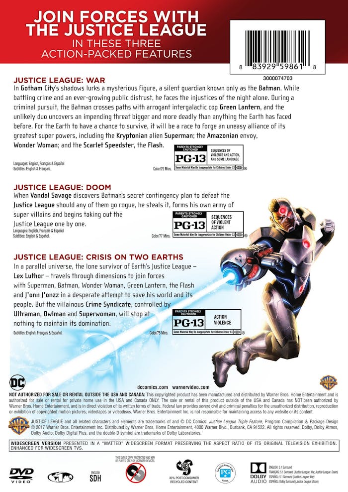 Justice League: War / Doom / Crisis on 2 Earths (DVD Triple Feature) [DVD]