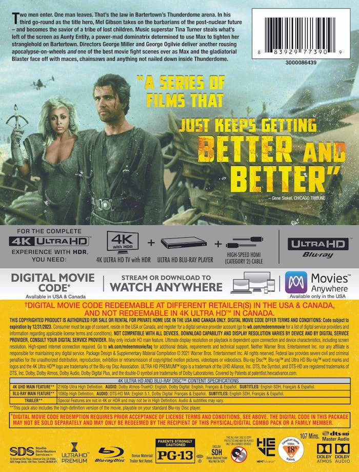 Mad Max 3: Beyond Thunderdome (4K Ultra HD Steelbook + Blu-ray) [UHD]