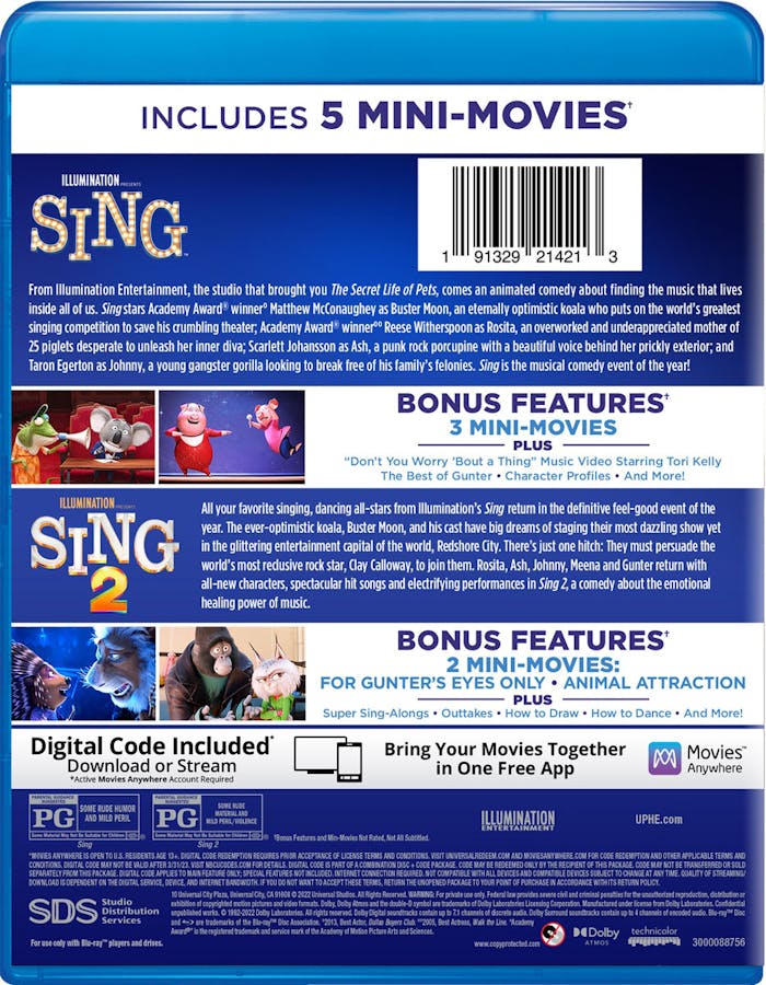 Sing/Sing 2 (with Digital Download) [Blu-ray]