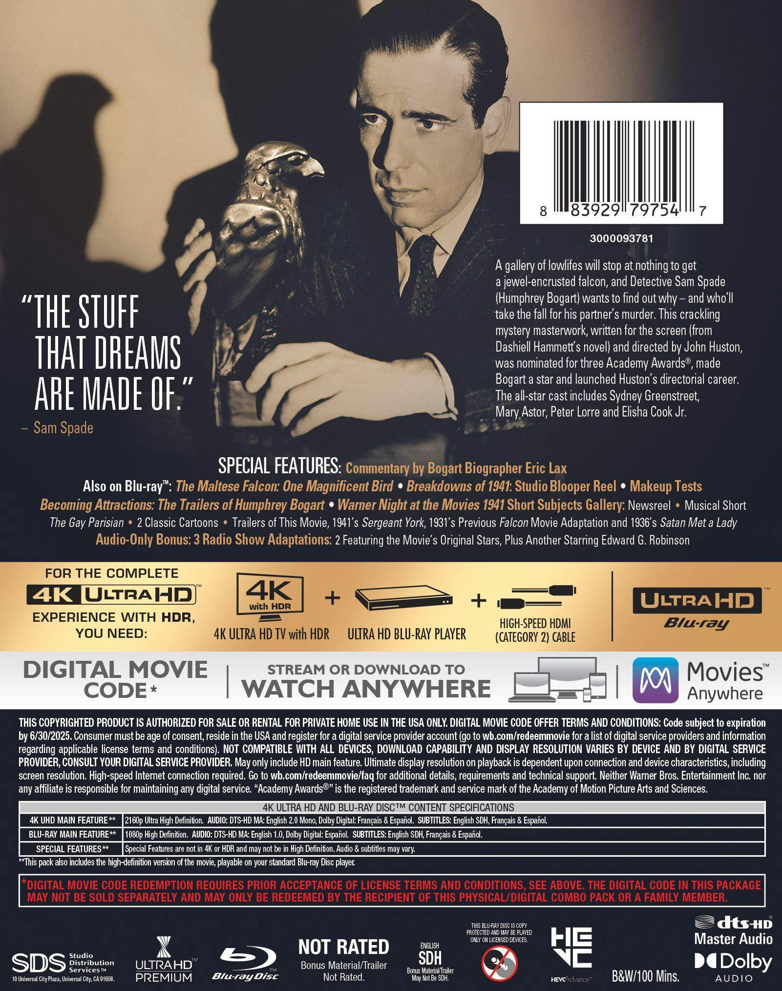 Buy The Maltese Falcon 4K Ultra HD + Blu-ray + Digital Copy UHD | GRUV