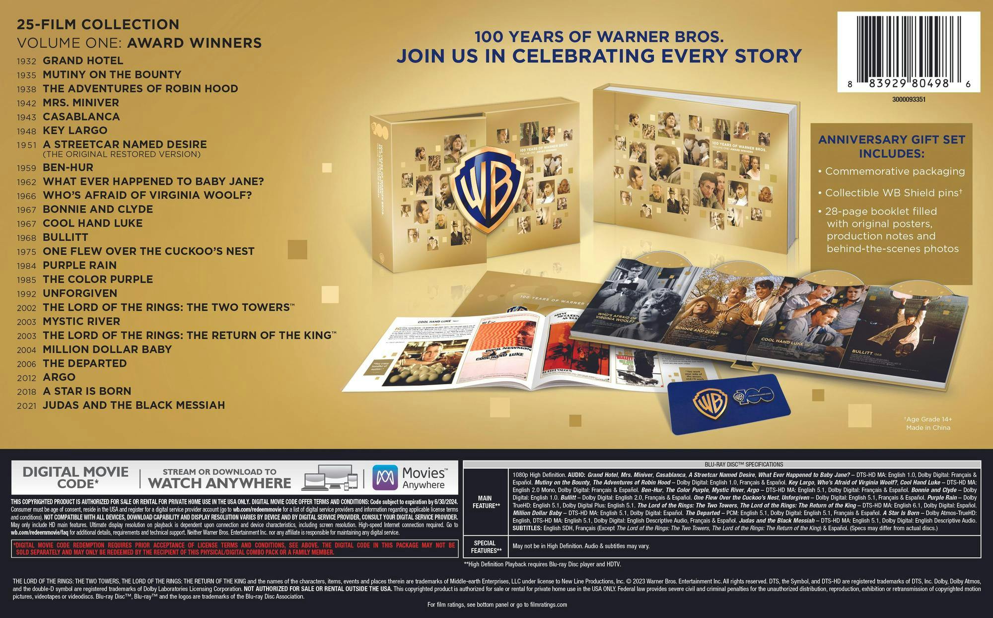 Buy WB 100th 25 Film Collection, Volume One: Award Win Box Set Blu