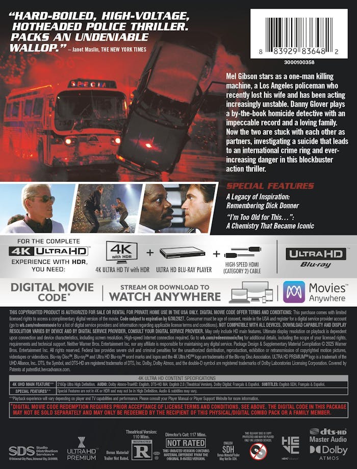 Lethal Weapon (Director's Cut & Theatrical) (Limited Edition 4K Ultra HD Steelbook) [UHD]
