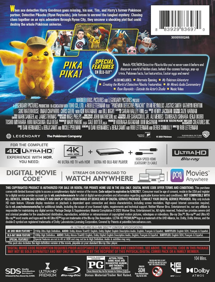 Pokemon Detective Pikachu (Limited Edition 4K Steelbook) [UHD]