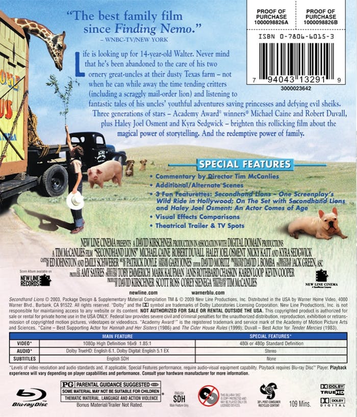 Secondhand Lions (Blu-ray) Michael Caine Robert Duvall Haley Joel Osment
