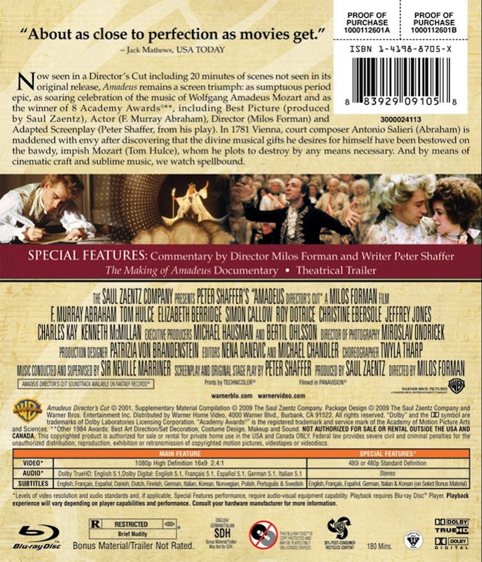 Amadeus: Director's Cut (Blu-ray New Packaging) [Blu-ray]