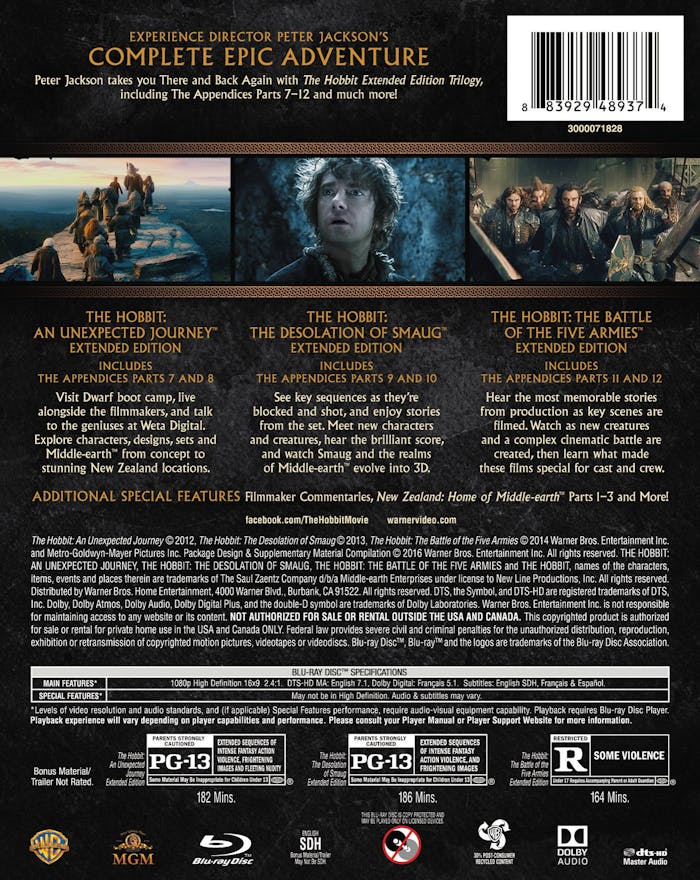 The Hobbit: Trilogy - Extended Edition (Box Set) [Blu-ray]