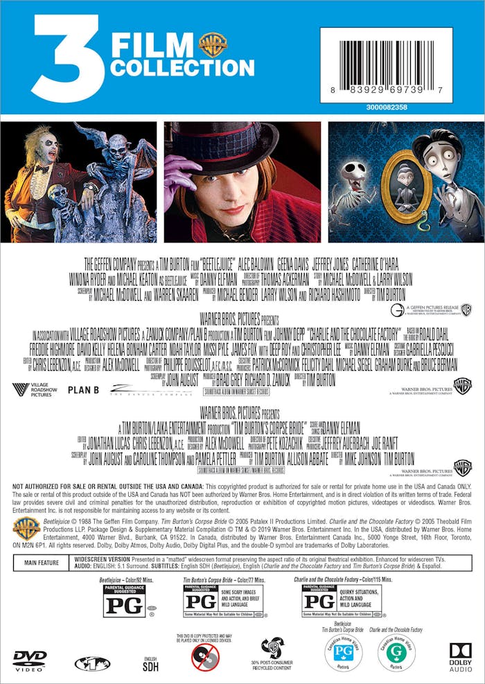 Beetlejuice/Charlie and the Chocolate Factory/Corpse Bride (DVD Triple Feature) [DVD]