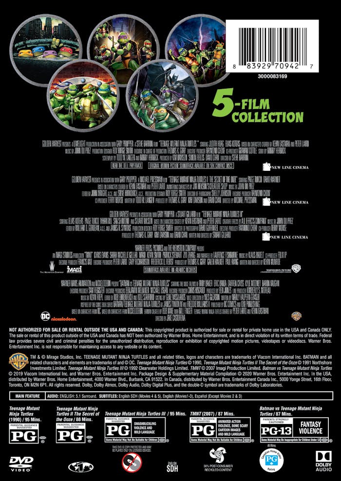 Teenage Mutant Ninja Turtles: 5-film Collection (Box Set) [DVD]