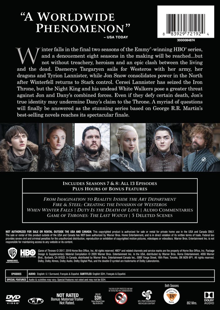 Game of Thrones: Seasons 7-8 (DVD Set) [DVD]